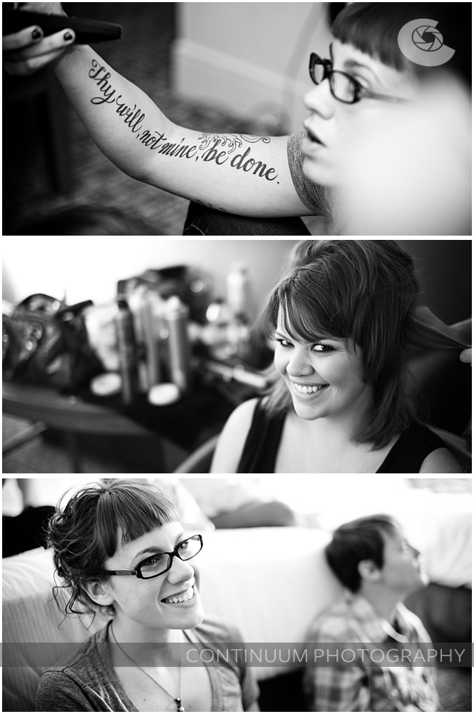 black and white panel of beautiful tattooed bridesmaids