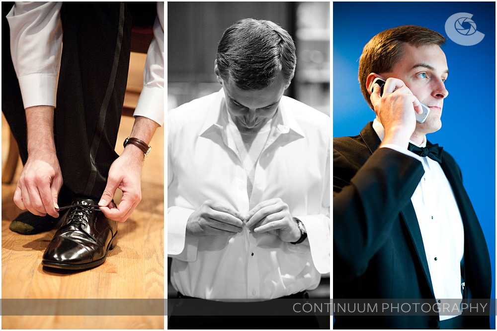 3 photo panel of our groom preparing for the big day