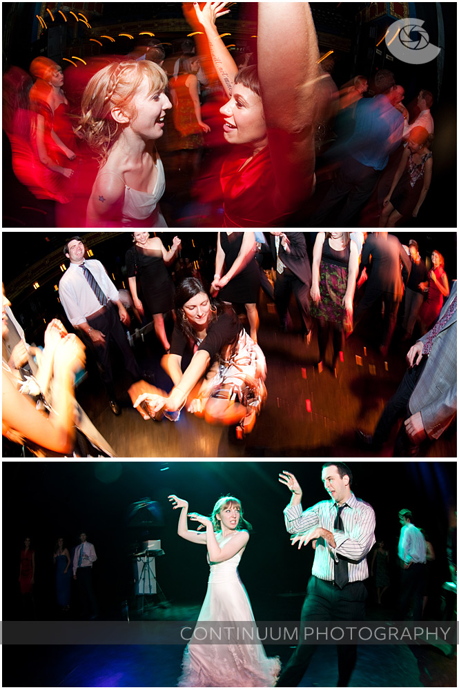 bride dances to thriller in this three photo panel of dancing