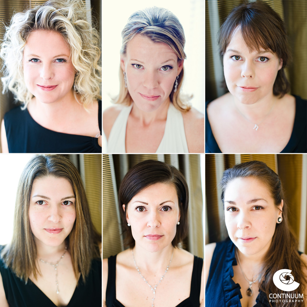 Natural light bridal portraits of the bride and all of her bridesmaids.