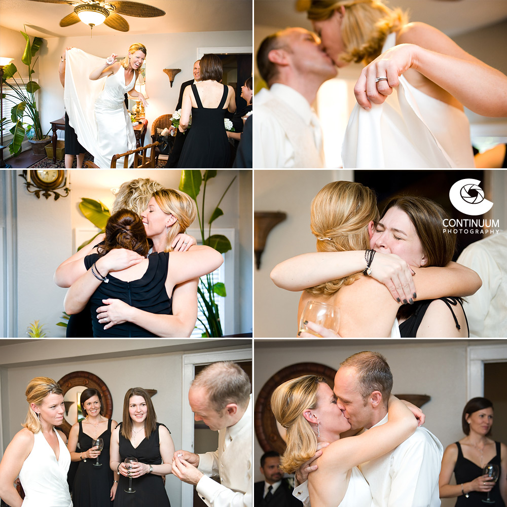 Bride bustles her dress after getting married at the Acadian Ballroom in Portland, OR.