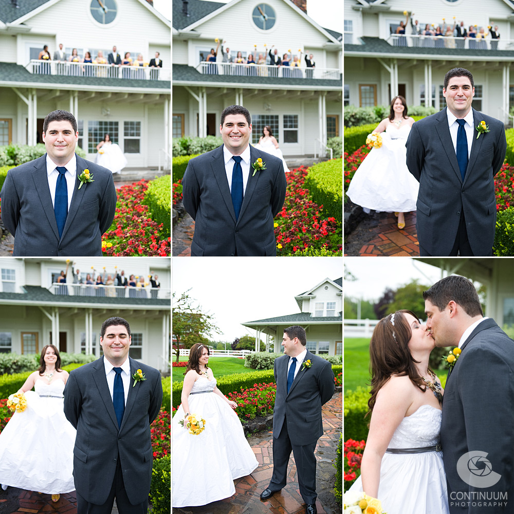 First look of wedding couple at Langdon Farms golf course.