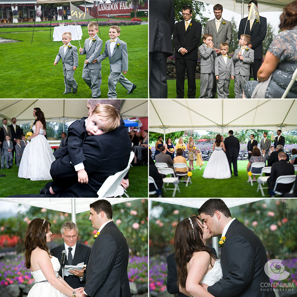 White tent wedding ceremony at Langdon Farms Golf Course.