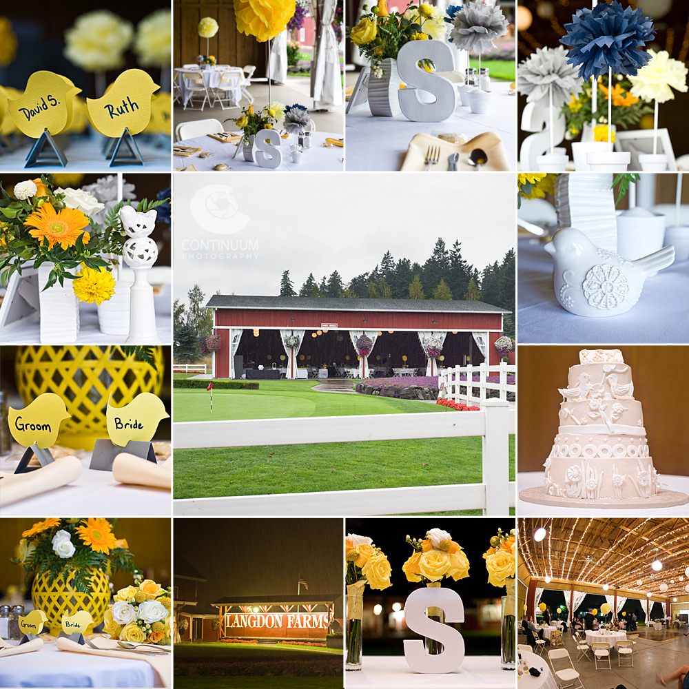 Yellow themed DIY details at a barn wedding reception at Langdon Farms.