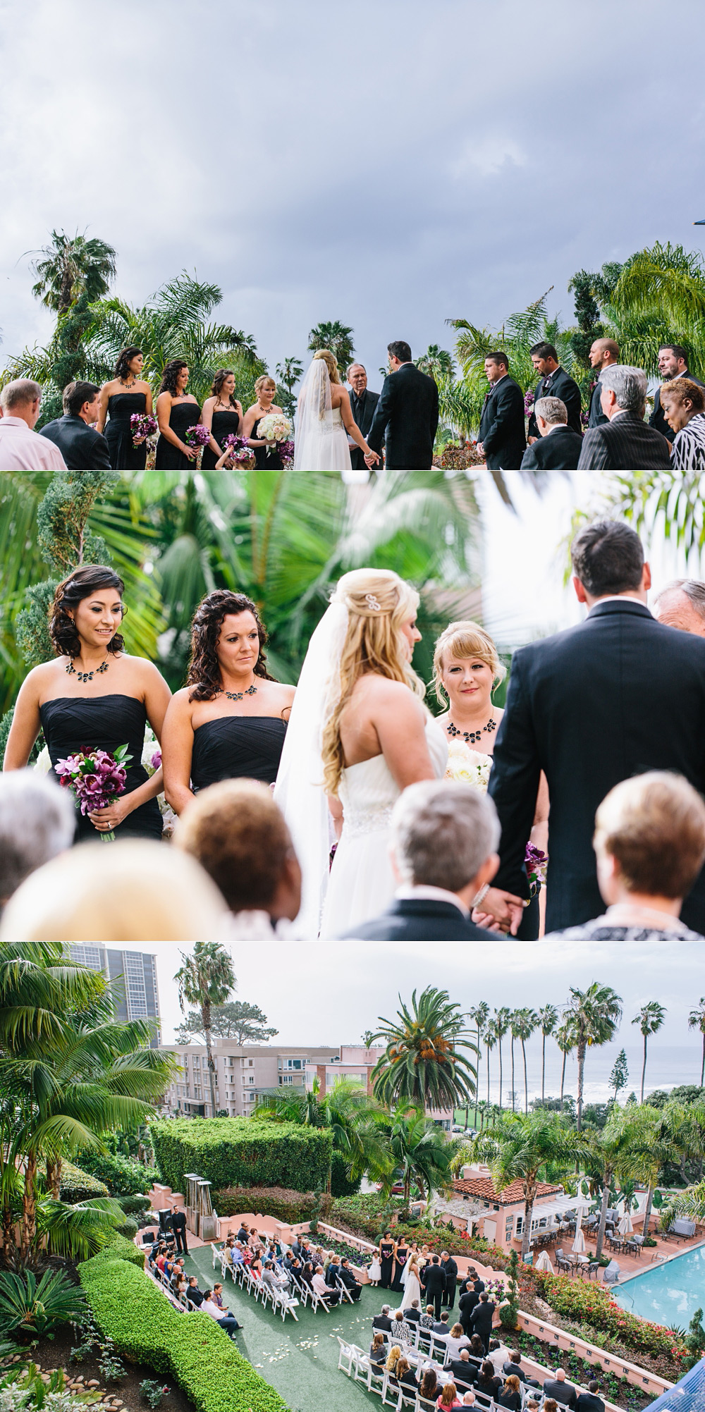 La Valencia Hotel wedding ceremony with bride & groom.